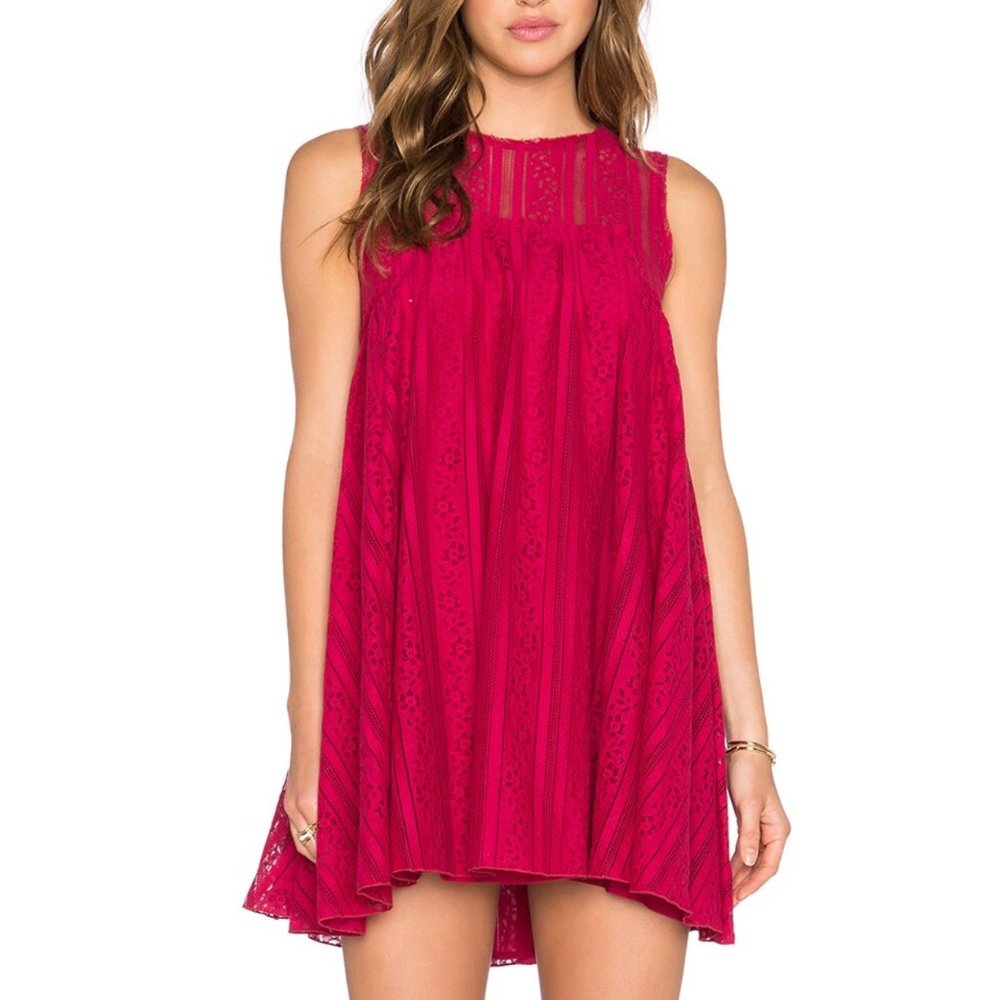 Free People Tu Es La Tunic Dress Womens Small Pink Floral Lace Lined Back Zip